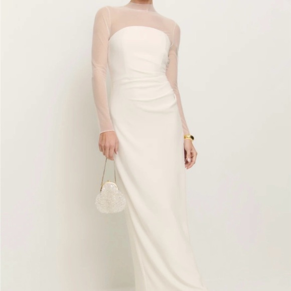 long sleeve dress chiffon Balloon Sleeve Pleated Flowing Floral Chiffon A-line Wedding Dress
